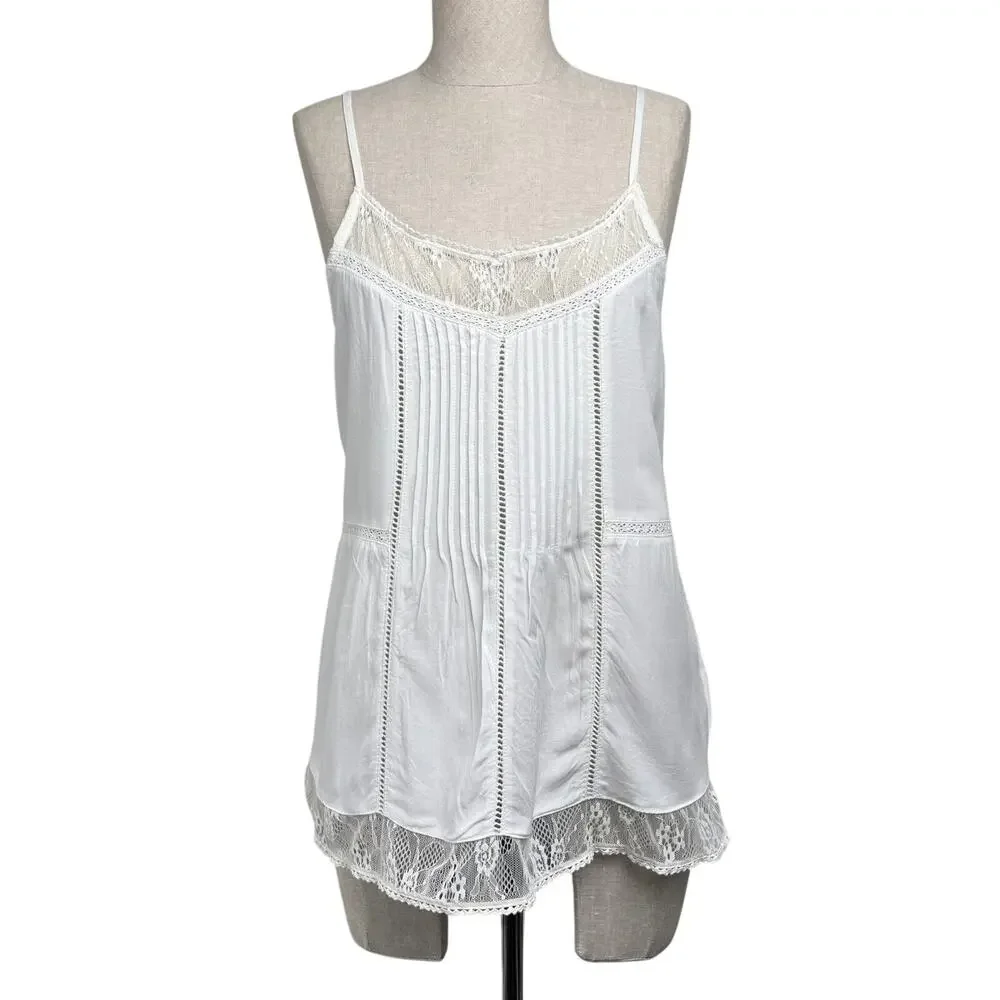 Bongo White Lace Trim Camisole Tunic Boho Romantic Y2K Summer Size M